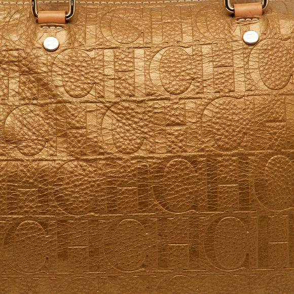 CH CAROLINA HERRERA Metallic Bronze Monogram Leather Large Andy Boston Bag - Picture 5 of 8